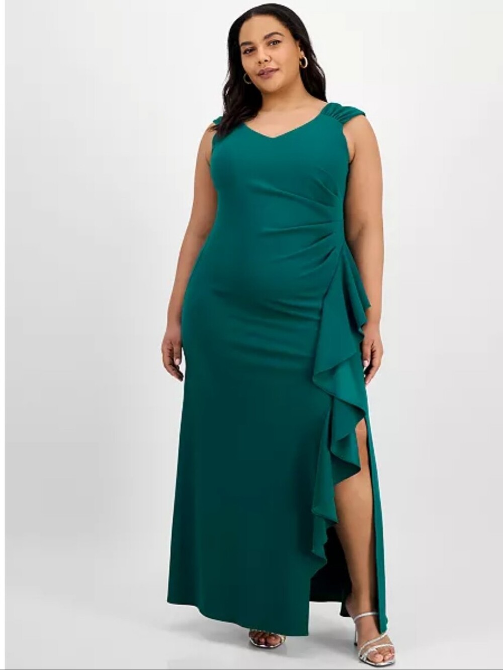 NWT Alex Evenings 16W Jade Teal Ruffle Draped Maxi Gown Formal Wedding Dress